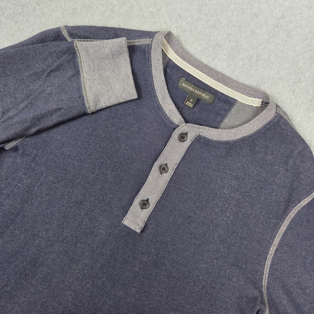 Banana Republic Small Navy Blue Waffle Knit Thermal Elbow Patches Henley Shirt